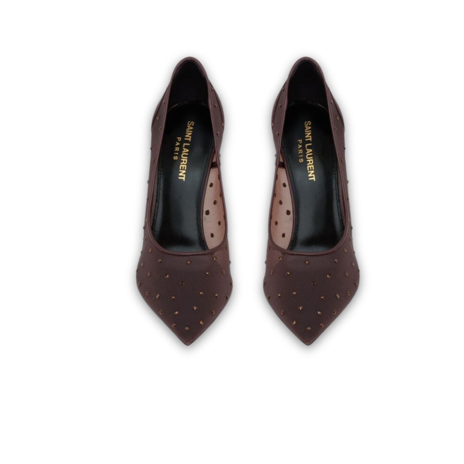 Saint Laurent Anja Pumps In Rhinestones Mesh Deep Brown For Women 7550992WJ0D2096