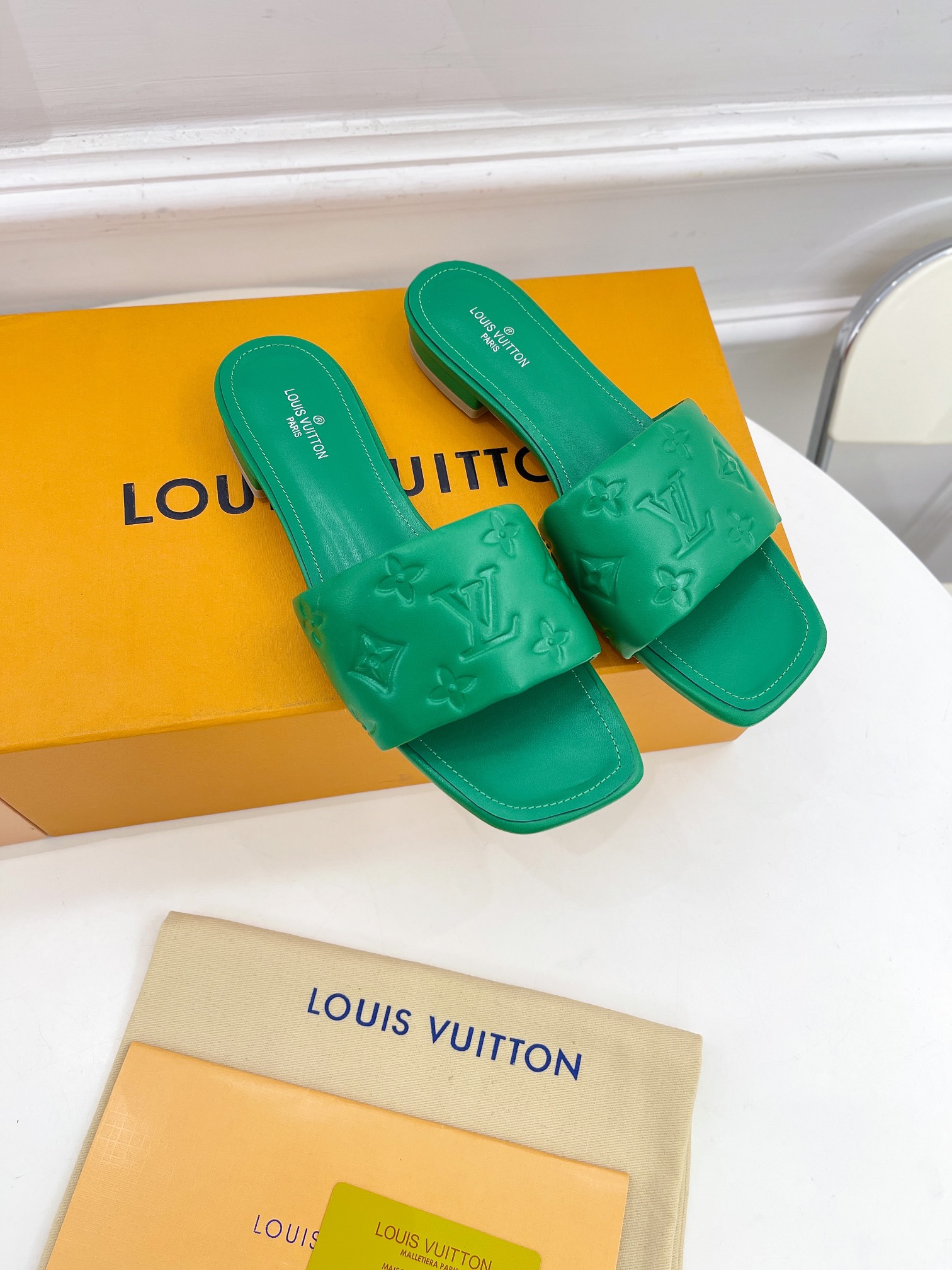 Louis Vuitton Women's Revival Flat Mule Green For Women LV 1A9P5L