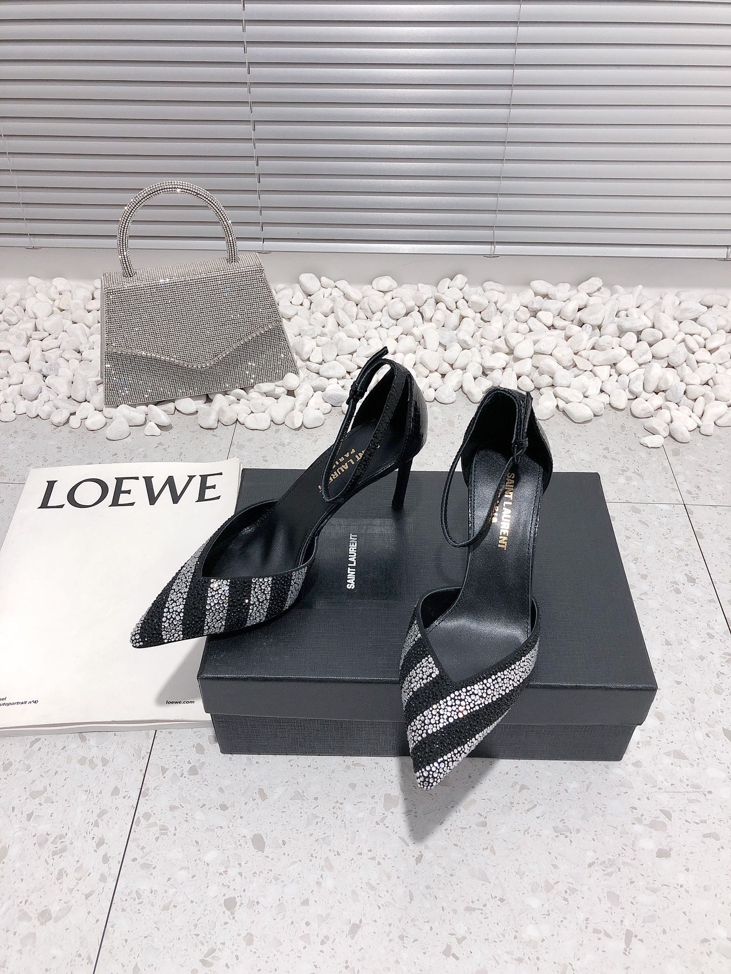 Saint Laurent Women's Glittering Rhinestone Embellished Pumps Black For Women YSL