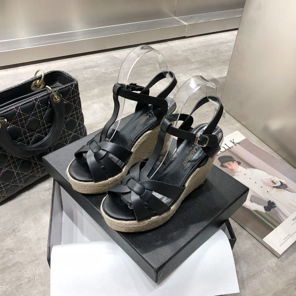 Saint Laurent Women's Tribute Espadrilles Wedge Black For Women YSL
