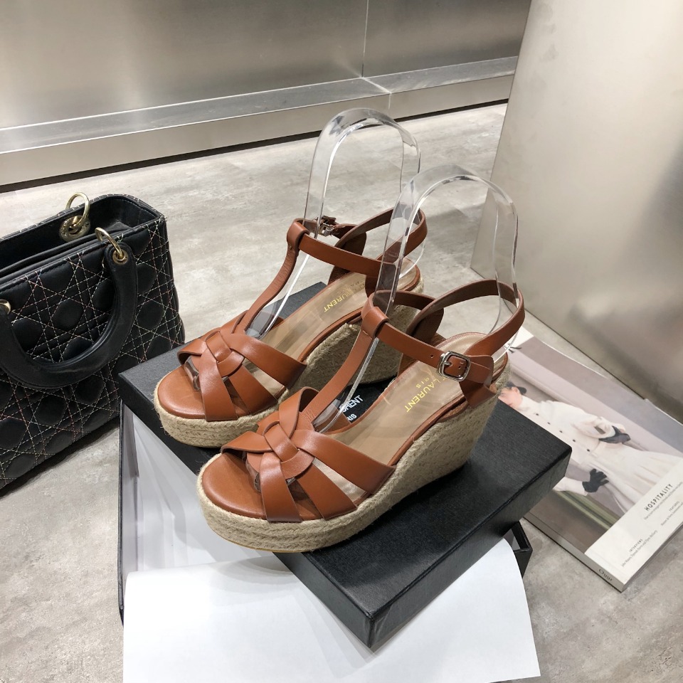 Saint Laurent Women's Tribute Espadrilles Wedge Brown For Women YSL 611924BDA002206