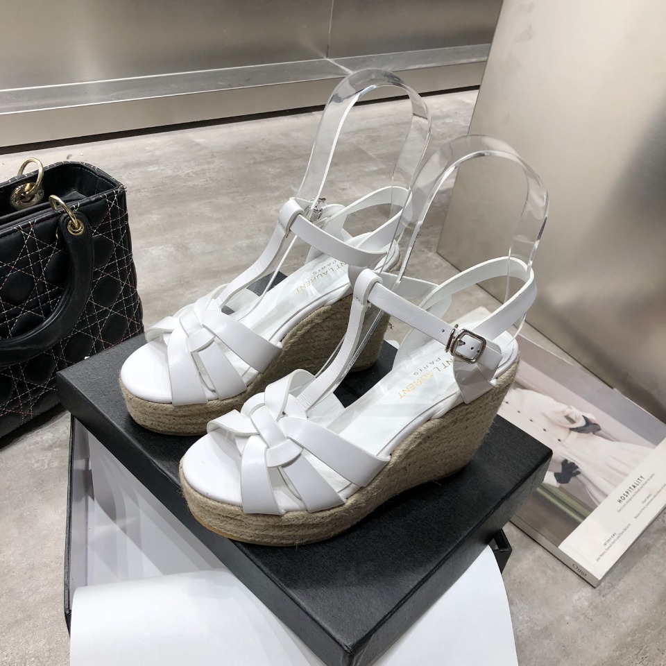 Saint Laurent Women's Tribute Espadrilles Wedge White For Women YSL 611924BZC009008